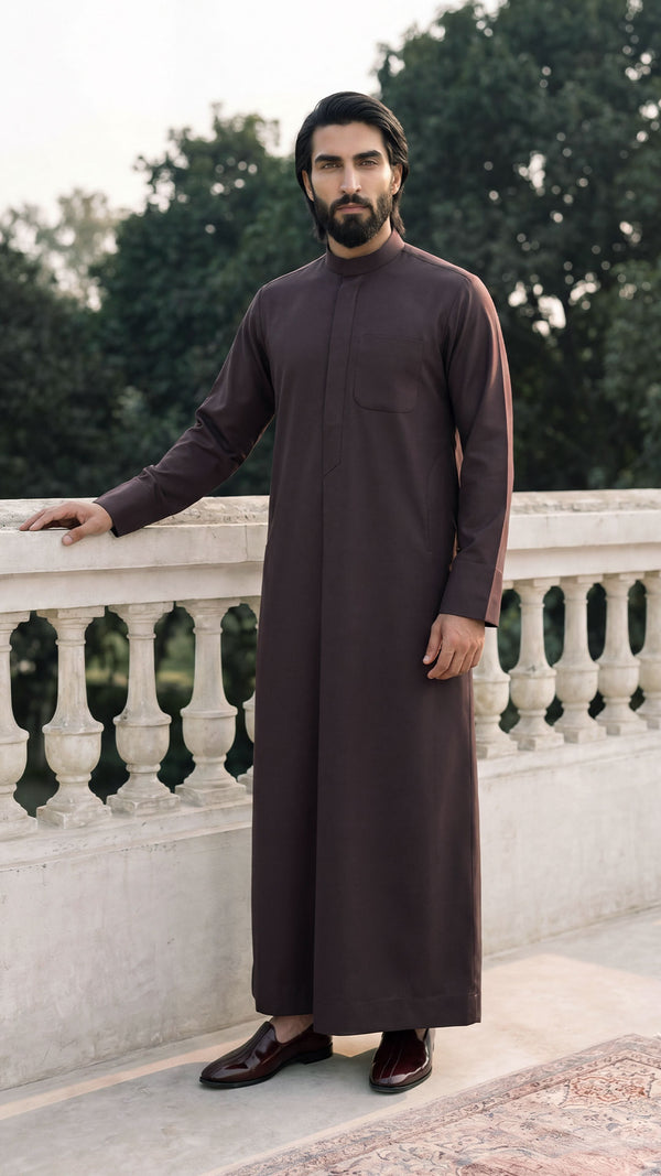 Tabaya Signature Thobe - Dark Maroon For Men