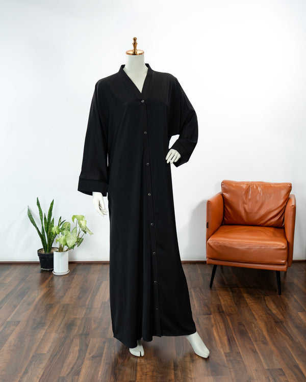 Mahnoor Black Color V-Neck Abaya For Female
