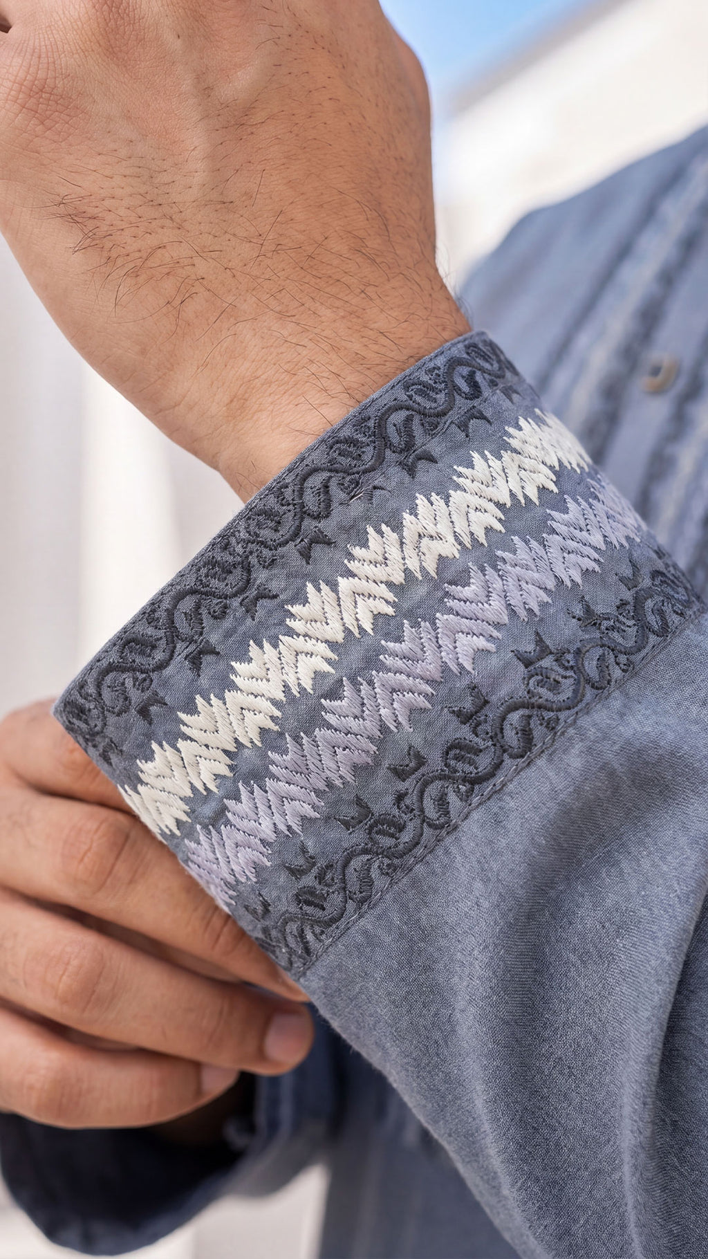 Nomad Night Deep Ash Band Collar Panjabi For Men