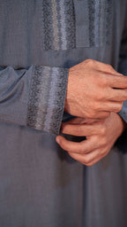 Nomad Night Deep Ash Band Collar Panjabi For Men