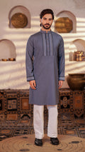 Nomad Night Deep Ash Band Collar Panjabi For Men