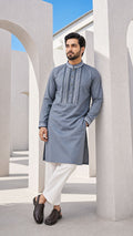 Nomad Night Deep Ash Band Collar Panjabi For Men