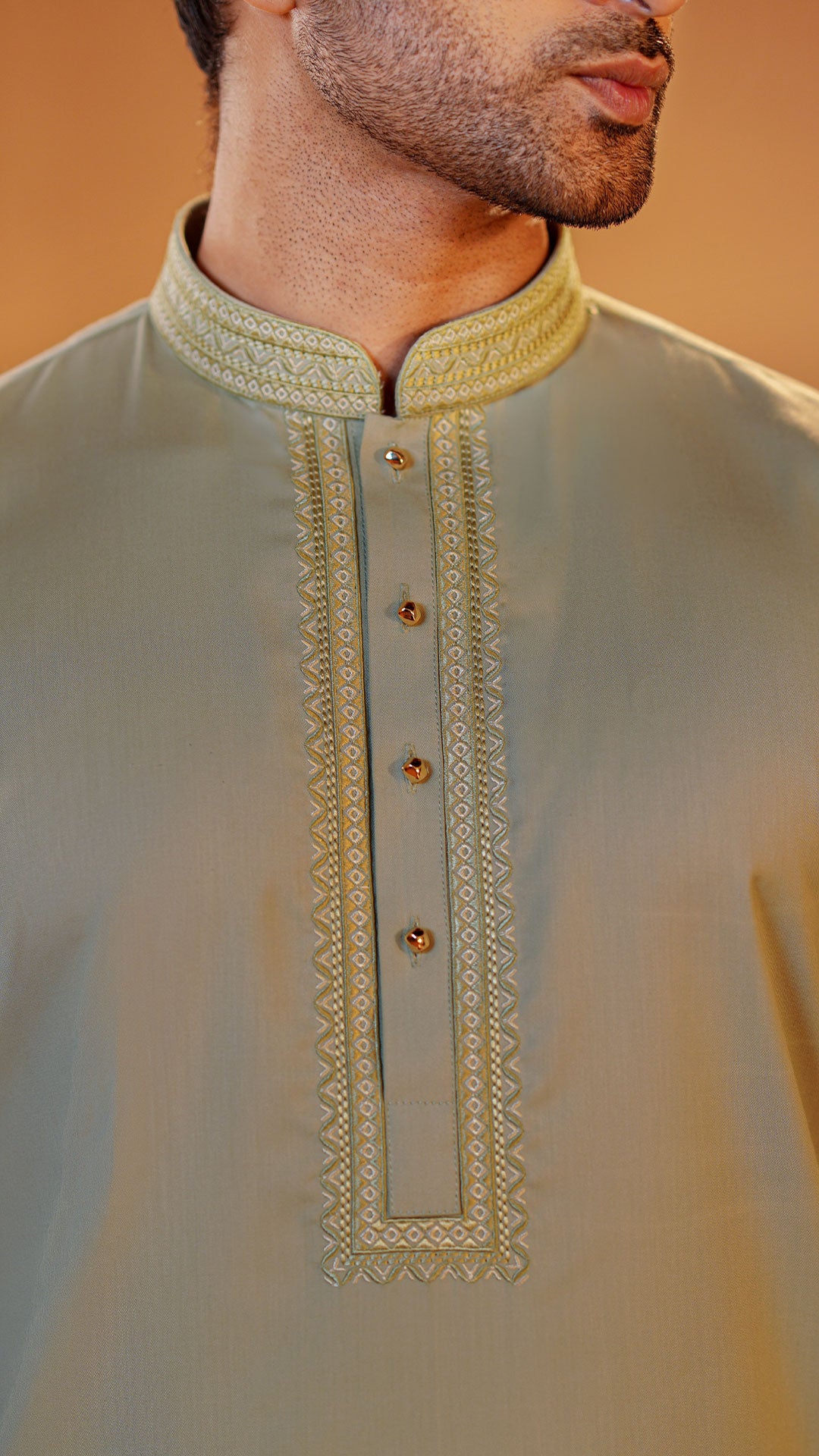 Desert Breeze Light Green Band Collar Panjabi For Men