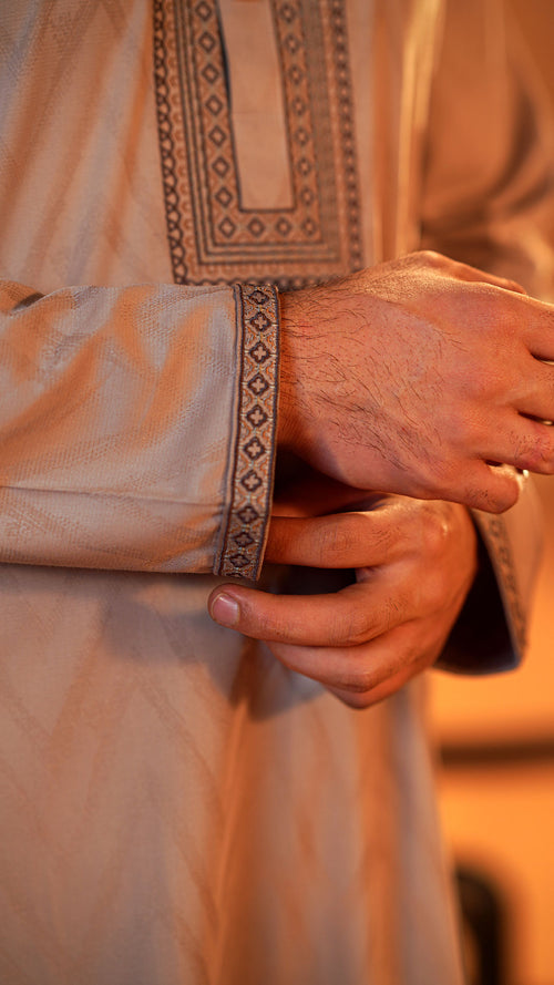 Desert Oasis Light Brown Band Collar Panjabi For Men