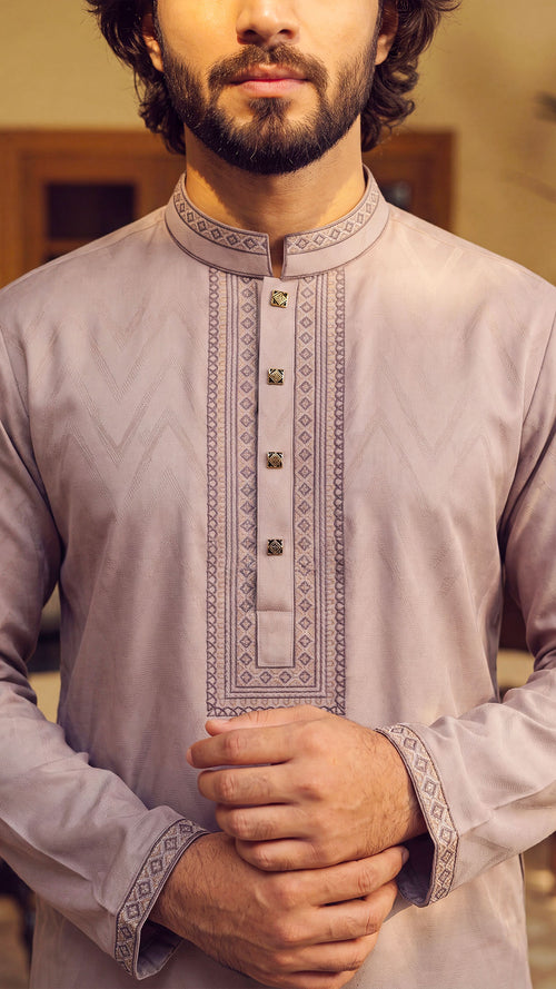 Desert Oasis Light Brown Band Collar Panjabi For Men