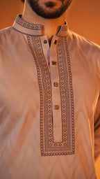 Desert Oasis Light Brown Band Collar Panjabi For Men