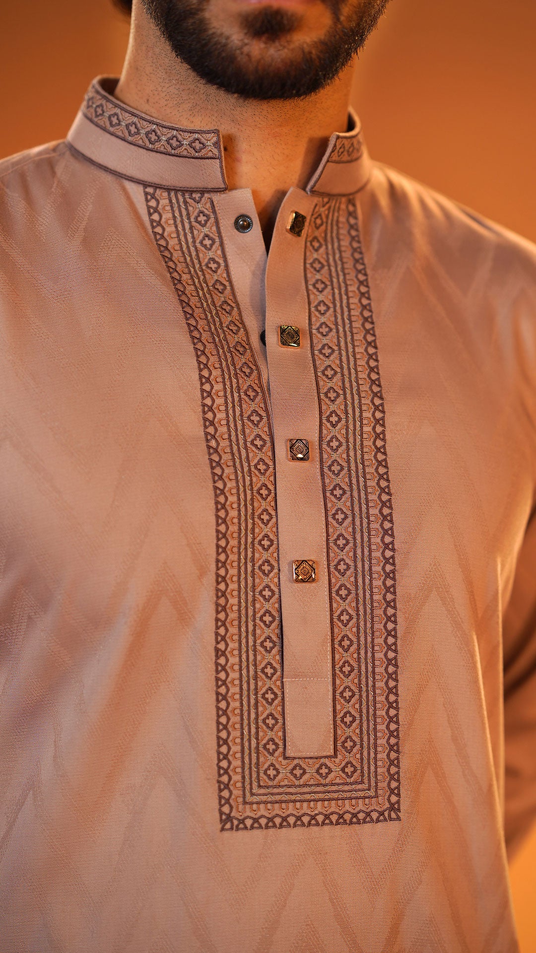 Desert Oasis Light Brown Band Collar Panjabi For Men