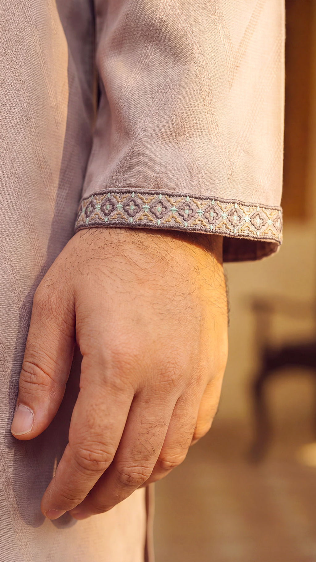 Desert Oasis Light Brown Band Collar Panjabi For Men
