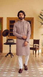 Desert Oasis Light Brown Band Collar Panjabi For Men