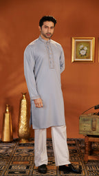 Desert Glory Light Blue Band Collar Panjabi For Men
