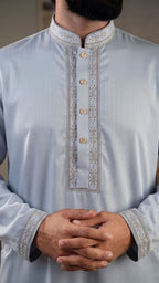 Desert Glory Light Blue Band Collar Panjabi For Men