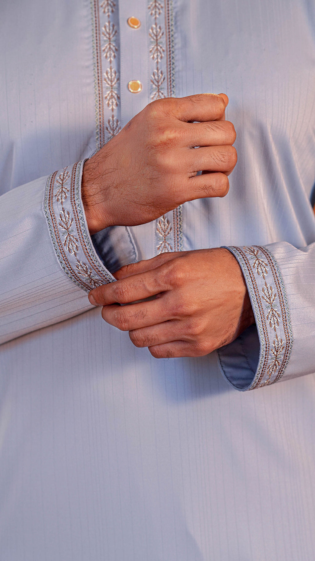Desert Glory Light Blue Band Collar Panjabi For Men