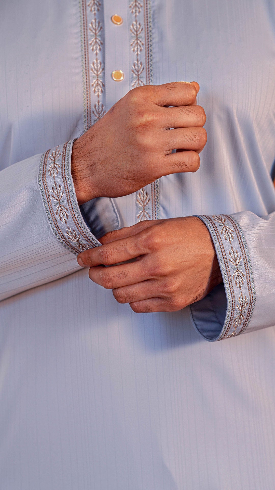 Desert Glory Light Blue Band Collar Panjabi For Men