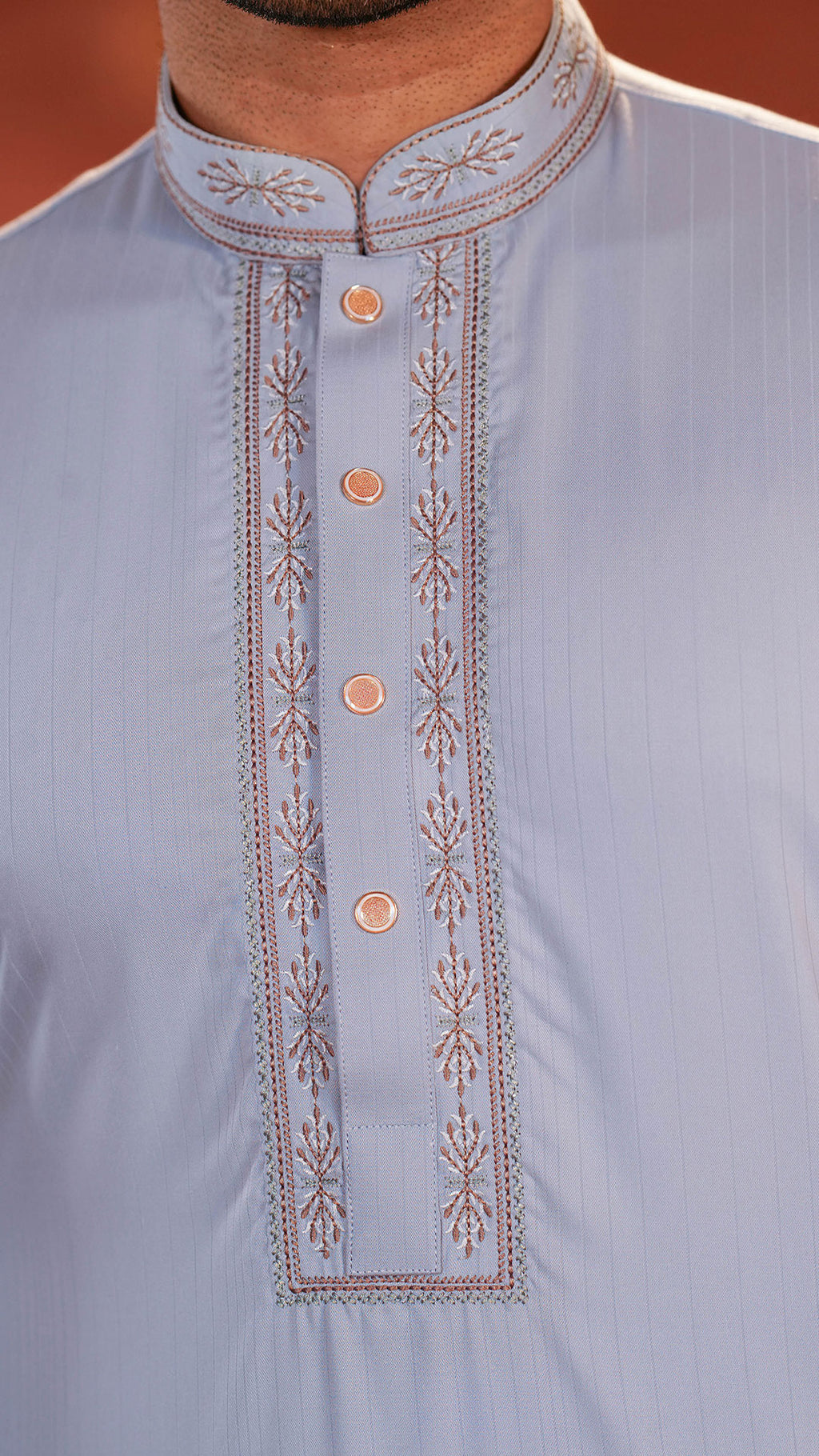 Desert Glory Light Blue Band Collar Panjabi For Men