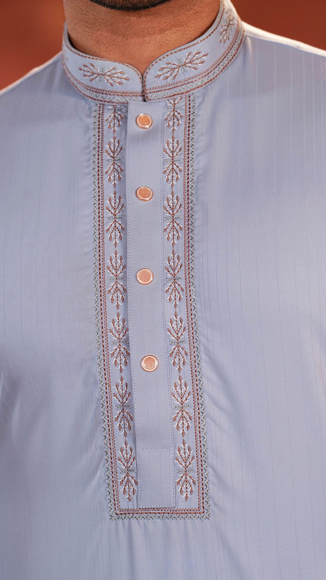Desert Glory Light Blue Band Collar Panjabi For Men