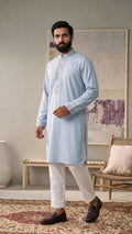 Desert Glory Light Blue Band Collar Panjabi For Men