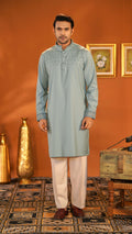 Desert Bloom Turkish Blue Band Collar Panjabi For Men