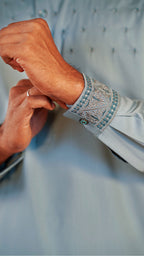 Desert Bloom Turkish Blue Band Collar Panjabi For Men