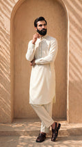 Oasis Off White Band Collar Kabli For Men (Full Set)