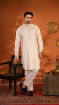 Oasis Off White Band Collar Kabli For Men (Full Set)
