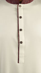 Amber Wind Off White Band Collar Panjabi For Men