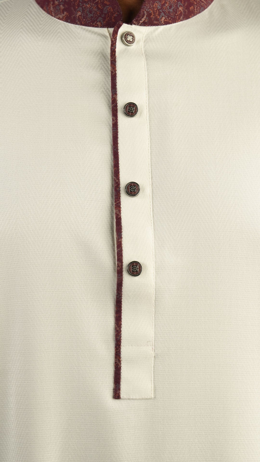 Amber Wind Off White Band Collar Panjabi For Men