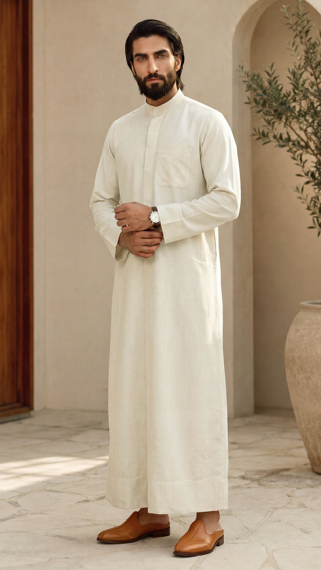 Tabaya Signature Thobe - Off White For Men