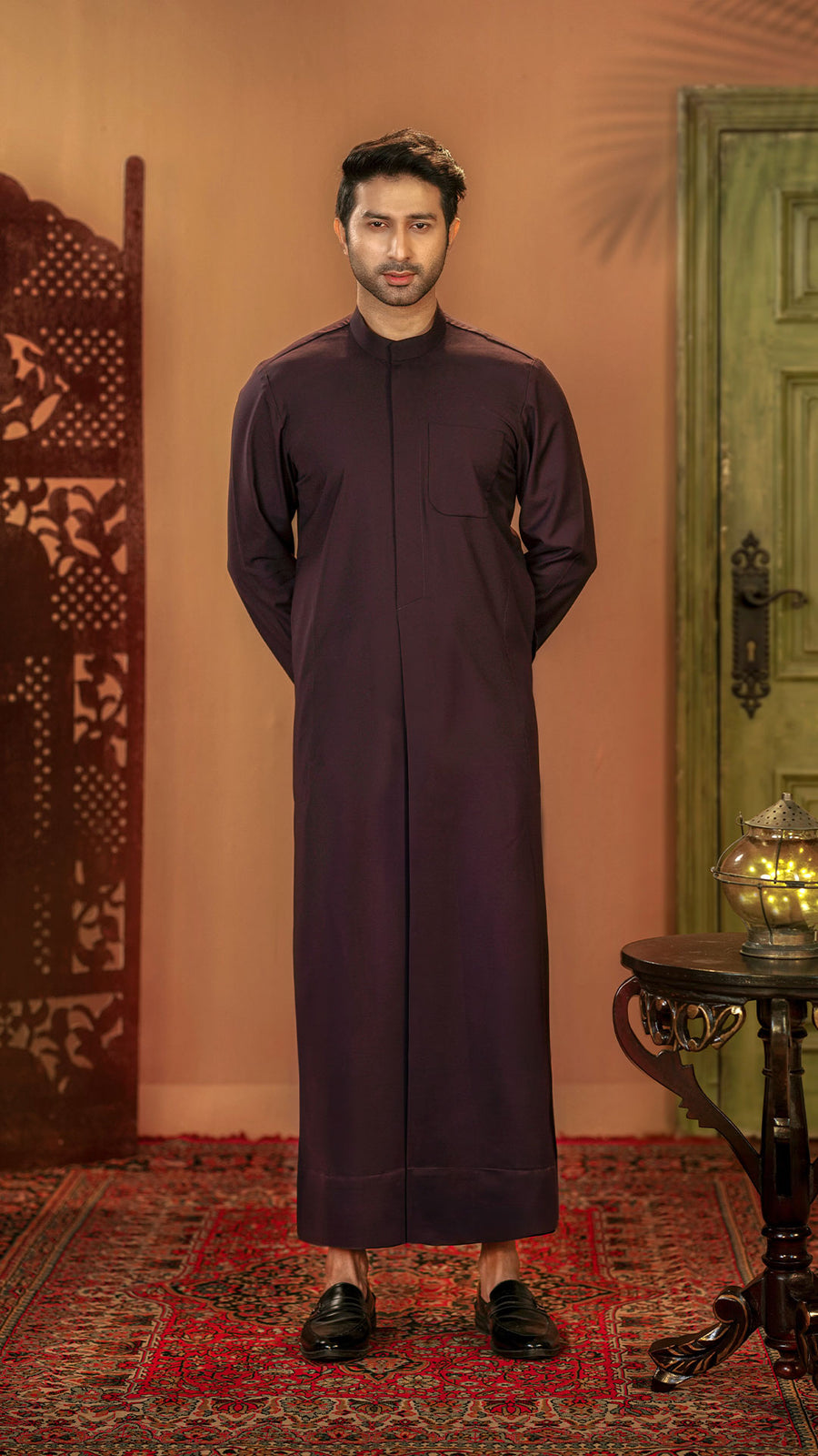 Tabaya Signature Thobe - Dark Maroon For Men