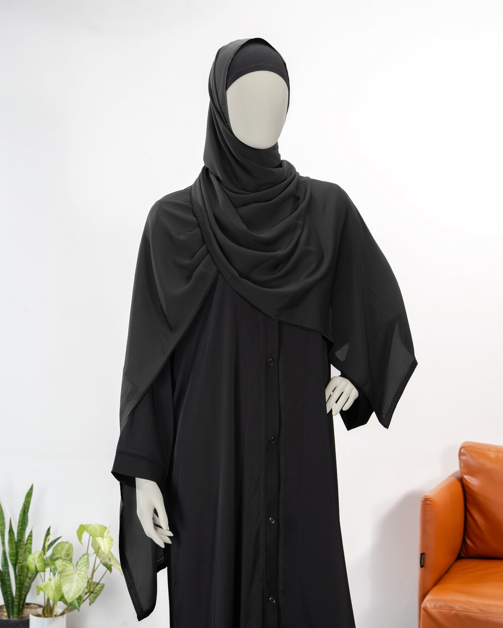 Eyana Black Color V-Neck Abaya For Female