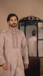 Desert Oasis Light Brown Band Collar Panjabi For Men
