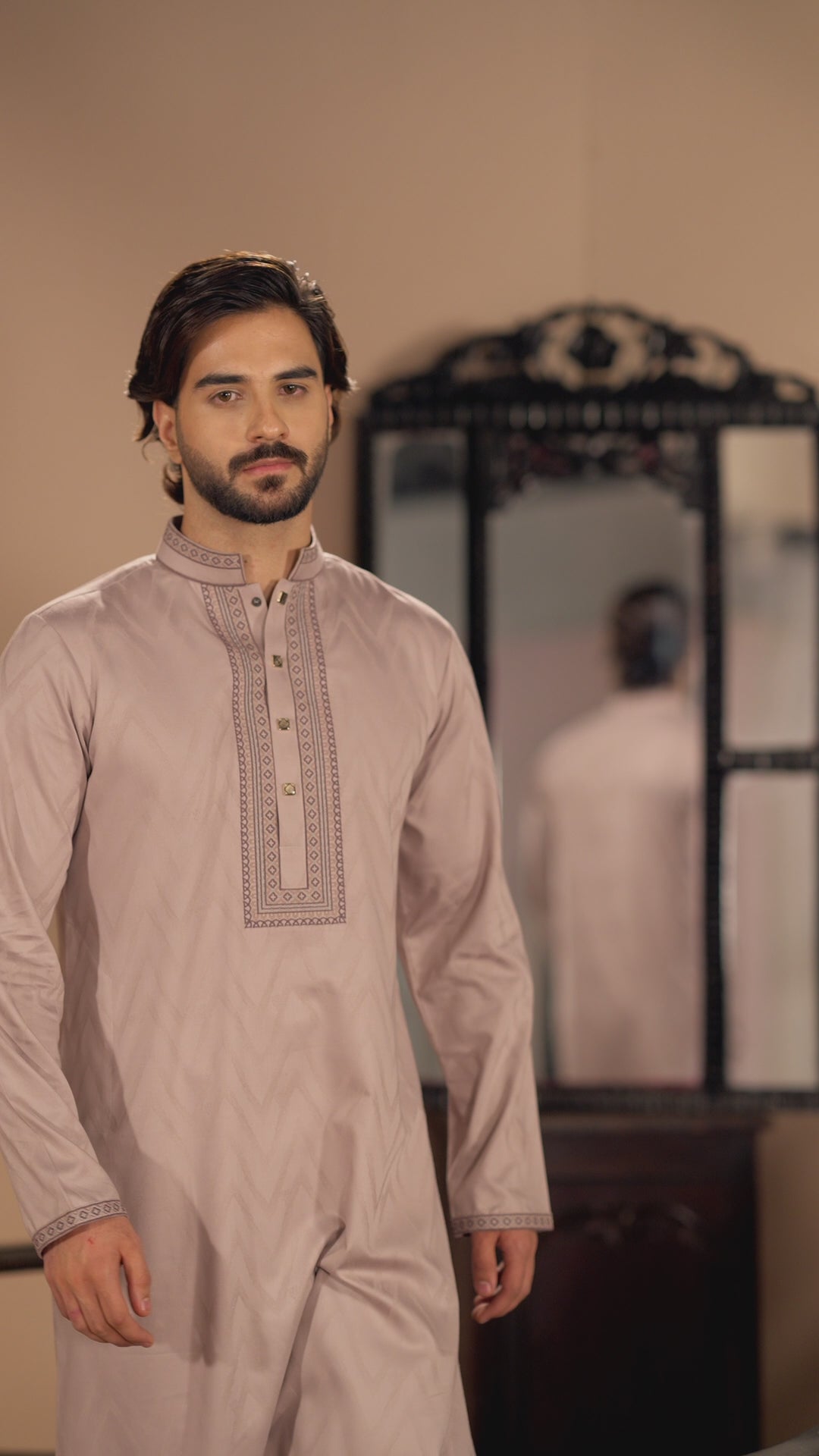 Desert Oasis Light Brown Band Collar Panjabi For Men